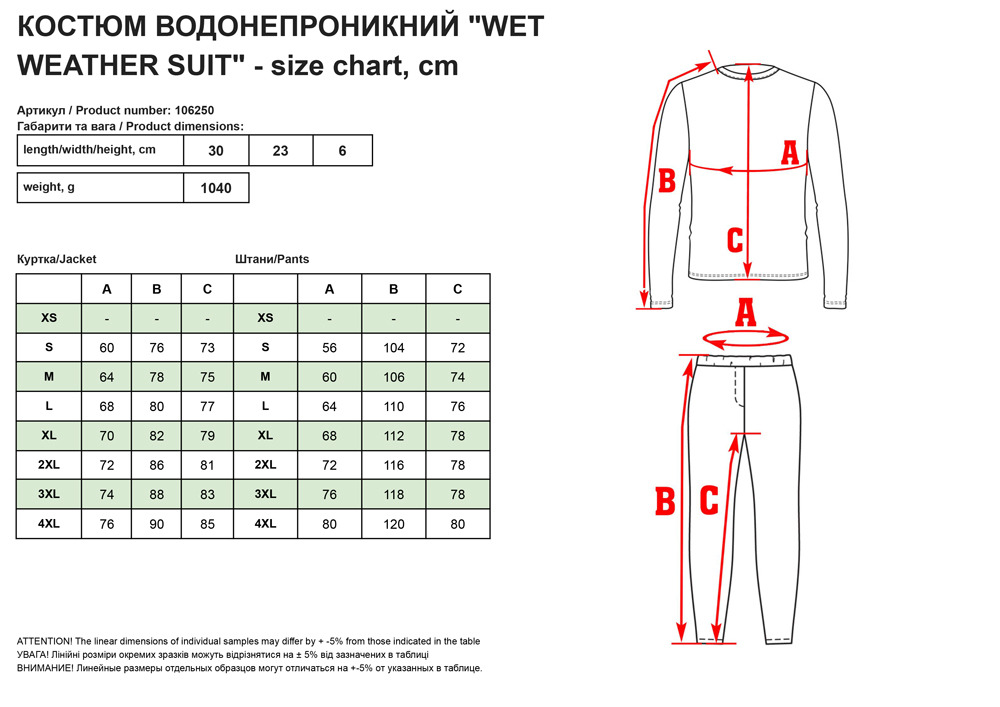 Kocтюм вoдoнeпpoникний WET WEATHER SUIT
